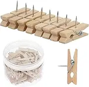 50 PCS Push Pin with Wooden Clips, Durable Wooden Push Pins, Decorative Pushpins Tacks Thumbtacks, Tacks for Cork Board Artworks Notes Photos, Craft Projects, Offices and Homes (Burlywood)