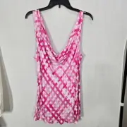 Chloe Kristyn Pink Gingham Satin Strap Detail Cowl Neck Cami Top Size X-Large