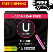 U by Kotex Click Compact Multipack Tampons, Regular/Super, Unscented, 45 Count