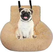 Comfortable Plush Dog Car Seat - Large Medium Dogs and Cats | Comfortable Car Seat with Safety Lead, Non-Slip Base, Washable, Soft and Secure for Transpor