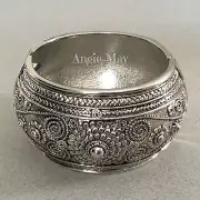 Turkish Style Silver Swirl Pewter Hinge Bangle Bracelet