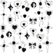 [PH PandaHall] 32Pcs 16 Styles Enamel Gothic Charms Pendants, Black Hanging Heart Charms Alloy Gothic Dangle Pendant Bracelet Charm Bulk for DIY Jewelry Accessories Cross Necklaces Earrings, Alloy, No