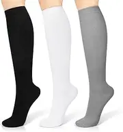 [Tobfit] Socks for Women & Men (3 Pairs) Support for Nurses Athletic Running Cycling Hiking Travel, Black+white+grey, Small-Medium