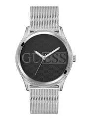 GUESS Silver Reputation Black Logo Mesh Watch