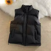 Stand Collar Plain Zip Puffer Vest Black - 2XL