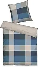 Tom Tailor Flannel Bed Linen 70 x 90 cm + 140 x 200 cm, 100% Cotton/Flannel with Reversible Motif and Coloured Brand Zip, Bold Mosaic Blue, Green (Navy & Forest)