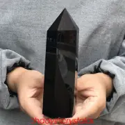 0.94LB Natural Obsidian Obelisk Quartz Crystal Point Wand Decor Healing XA2404