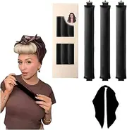 ZANZER (4 Pack)Jumbo Hair Heatless Curler Rod with Headband, Heatless Headband Curling, Heatless Curling Ribbon with Hook and Kerchief, Easy to Use Sleep Curling Ribbon, Curl Styling Kit for Sleep in Overnight (Black, 4 Pack (with Silk Head Scarf))