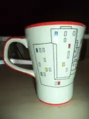 HUES N BREWS CITY SKYLINE BUILDINGS COFFEE TEA CUP MUG Red Trim
