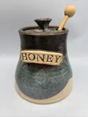 Stegall Honey Pot Jar Studio Art Pottery Signed Lid & Dipper