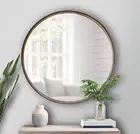 Large round Mirror, 27.5 Inch Brushed Bronze Wall Mirror with Handcrafted Oil Ru