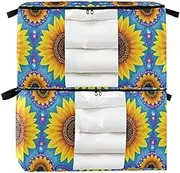 Sunflower Colorful Boho Girasol 60/95 L zippered toy storage with Reinforced Handles, clear window under bed containers for Clothing, Blanket, Bed Sheets, Pillows