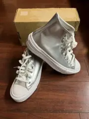 Custom Converse By You Lift Platform Leather Hi Top Womens 7.5 Metallic Gray New