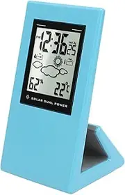 Weather Forecast Clock, Solar Battery Powered Weather Thermometer and Hygrometer with Clock, LCD Display, Desk Clock with Temperature and Humidity Monitor for (Blue)