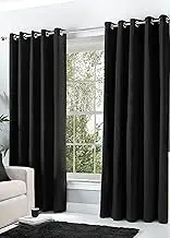Hachette Thermal Blackout Curtains Eyelet Ring Top Including Pair of Tiebacks (Black, 90" X 90")