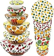 CHENGU 12 Pcs Reusable Bowl Covers Bulk 5 Size Elastic Cloth Fabric Bowl cover for Bread Proof Rising Sourdough Dish Food Stretchy Storage(Fruit Style,Bright Color)