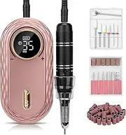 Madenia Professional Rechargeable Nail Drill: 35000RPM Electric Nail Machine with Low Noise and Low Heat in Gel Nail Polish-Suitable for Nail Salon at Home, Pink