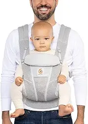 Ergobaby Omni Breeze All Carry Positions Breathable Mesh Baby Carrier Newborn to Toddler with Enhanced Lumbar Support & Airflow (7-45 Lb), Pearl Grey
