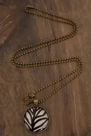 Zebra Plant Pendant W Butterfly Charm--NES-PZEBRA