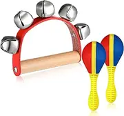 3 Pieces Tambourine Maracas Set Bells Wooden Hand Sleigh Bells Tambourine Bell Shaking Bell Rattle Musical Instrument Toys for Teenagers