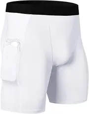 [Yuerlian] Mens Compression Shorts Running Workout Athletic Base Layer Shorts Cool Dry Gym Sports Training Pants with Pocket