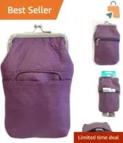 Fashionable Women’s Purple Leather Cigarette Case with Clasp & Zippered Storage