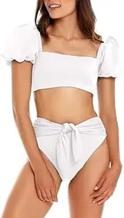[Generic] Women's High Waist Bikini Sets Tie Knot Tummy Control Swimwear 2 Piece Swimsuits