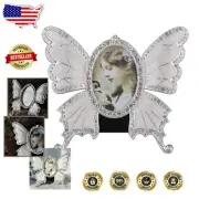 Rhinestone Vintage Picture Frame - Antique Metal Butterfly 5x7 in Oval Shape