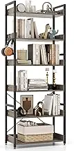 Giantex 6-Tier Bookshelf, Storage Rack w/ 4 Hooks, Open Display Shelves, Metal Frame Display Wooden Shelves, Vintage Standing Display Rack for Living Room, Bedroom, Balcony, Kitchen