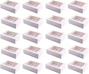 Costcom 2/4/6/12 Holes Cupcake Box Window Face Cake Boxes Boards White Cupcake Boxes Clear PET Window, Easy Assembly – Ideal for Weddings, Parties, and Gift Packaging (20, 12 Holes)