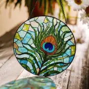 Stained Glass Peacock Feather Suncatcher for Home Decor Gift Window Art Unique
