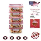 Leakproof Locking Lids on 5-Pack 4-Cup Glass Containers - Perfect for Meal Prep