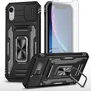 Asuwish Phone Case for iPhone Xs X 10 10s with Tempered Glass Screen Protector and Slide Camera Cover Ring Holder Kickstand Cell Slim iPhoneX iPhoneXs iPhone10 i PhoneX SX 10x 10xs X’s Women Men Black