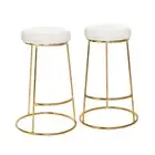 2 x New Kitchen Bar Stools Golden Legs Barstool Dining Chairs Light Beige Boucle
