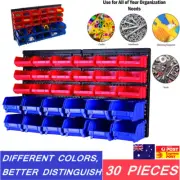 30xBin Wall Mounted Storage Rack Shelf Organiser Nuts Bolts Garage Container Box