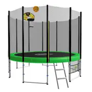 Blizzard 8ft Round Spring Trampoline Free Safety Net Pad Mat Ladder Shoe Tidy Basketball Set Green