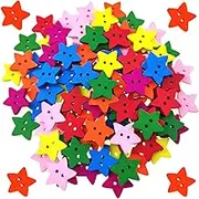 100 Pcs Colorful Wooden Star Buttons with 2 Holes Rustic Buttons for Clothes Sewing Scrapbooking Art Crafting DIY Decoration