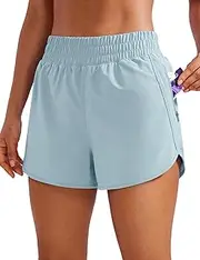 CRZ YOGA Women's High Waist Dolphin Running Shorts - 3'' Mesh Liner Quick Dry Athletic Gym Workout Shorts with Zipper Pocket
