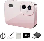 D6 Digital Camera with Auto Focus & 4K Video Recording - 64MP Portable Compact UHD Camera, 16X Digital Zoom, Anti-Shake, Includes 32GB Card - for Teens & Adult Beginners (Pink)