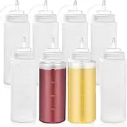 Hysgscwd 8Pcs Condiment Squeeze Bottles, 16oz Durable Sauce Bottles with Twist on Caps and Measurement, Reusable Plastic Squeeze Squirt Bottle, Leakproof Condiment Dispenser for Ketchup Salad Dressing