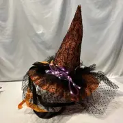 Light Up Deluxe Witch Hat Halloween Ribbons Tulle’ Polka Dots Purple Orange Adul