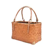 Nevenka Retro Womens Bamboo Handbag Handmade Large Tote Bag Wicker Basket Bag-Orange