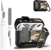 Airpod Pro Case (2019), Airpods Pro 2 Case (2022) with Apple Airpods Cleaner Kit, Tough Armor Pro Case with Security Lock Compatible with Airpod Pro 2nd Gen/1st Gen Case with Keychain (Brown)