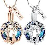 [VCCWYQK] Cat Circle Tree of Life Urn Necklace for Ashes for Women Men Crystal Cremation Jewelry Memorial Locket for Cat Lovers