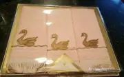 3 Vntg Pink w/ Embroidered Gold Swans Dundee Victory Fingertip Towels NOS