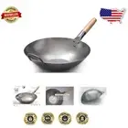 Durable 14-Inch Flat Bottom Carbon Steel Wok - Induction & Gas Stove Compatible