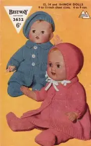 PEDIGREE/ BABY DOLL SET - 12",14" & 16" - COPY doll knitting pattern
