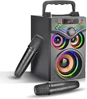 Karaoke Machine,Portable Bluetooth Karaoke Speaker with 2 Wireless Microphone for Adults Kids,with 20W(Peak) Speaker,Handle &RGB Lights,Supports TF Card/USB/Aux in/TWS,for Home,Party