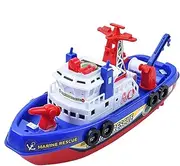 Electric Fire Boat Toy, Battery-Operated Ship with Automatic Water Spray, Interactive Lights & Music, (23x11x8cm), Ideal for Bathtub, Pool & Beach Water Play