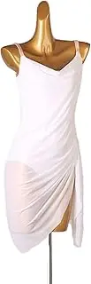 [JRUIA] Women's Suspenders Latin Performance Dresses Backless Cha Cha Ballroom Dance Training Dress Slit Skirt for Samba